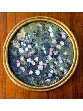 NEW Petal Lane 1890 "ROSES" VINCENT VAN GOGH GOLD FRAME 11.5" ROUND